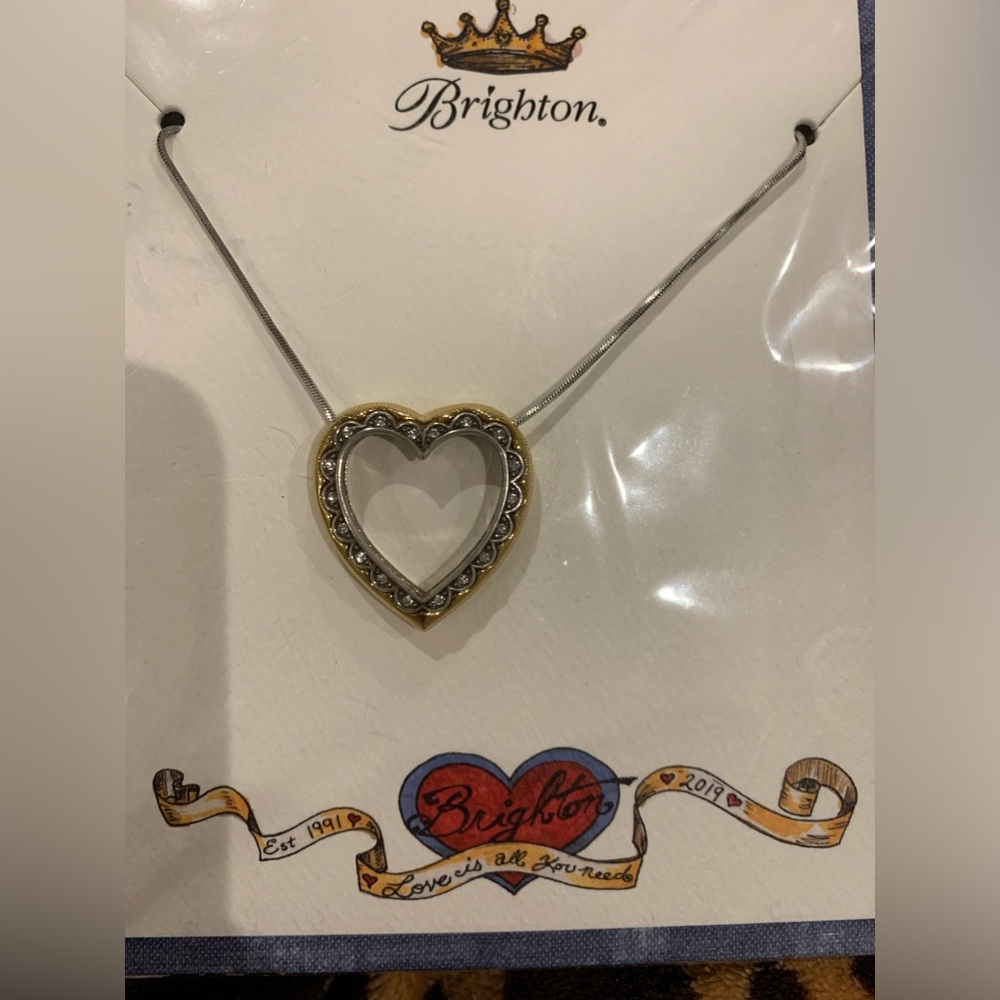 NWT Brighton silver and gold finish heart shaped necklace with adjustable clasp